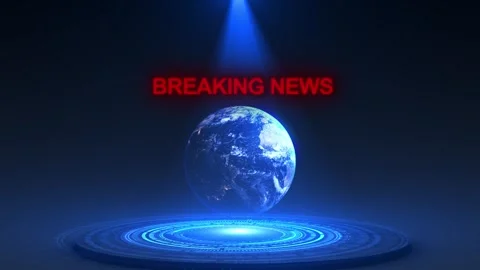 Breaking news globe broadcast background with red headline text, blue earth, spo Stock Footage 340550080