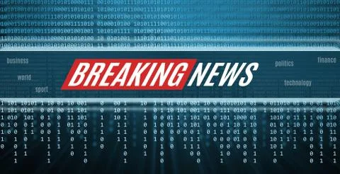Breaking news icon over binary code, technology background Stock Illustration