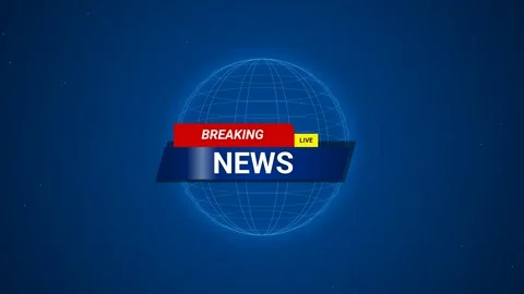 Breaking news live with globe icon in abstract blue gridbackground Stock Footage 345831697
