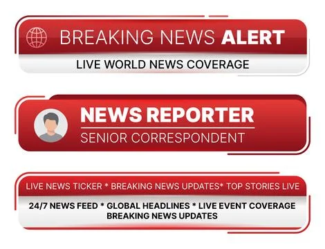 Breaking news lower third broadcast banner set Stock Illustration