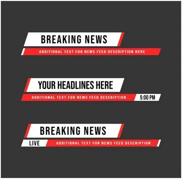 Breaking News Lower Third Collection in White and Red on Black Background Stock Illustration