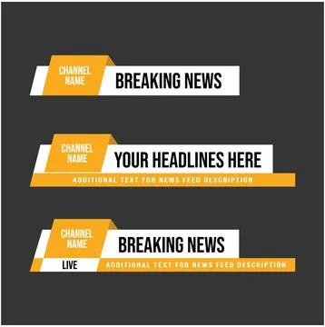 Breaking news lower third design for media in white and yellow on a black b.. Stock Illustration