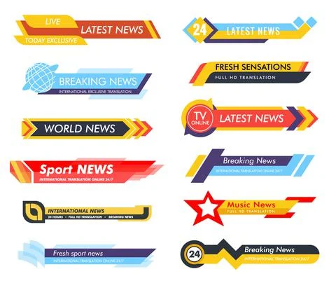 Breaking news. Lower third TV news bars vector set. Live news. Banners for Stock Illustration