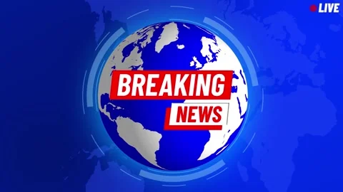 Breaking news with rotating earth animation on blue background and live on .. Video stock 312697280