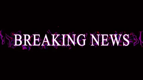 Breaking News text effect with purple glitch transitioning into static on b.. Stock Footage 345620419