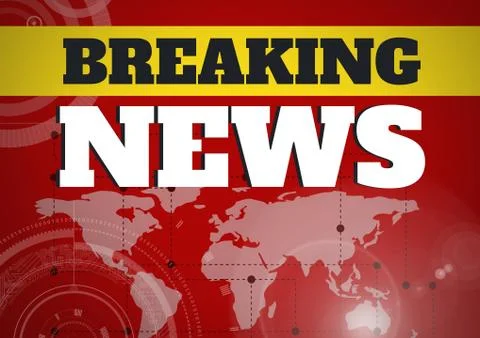 Breaking news text in front of world map and interfaces Ilustração Stock