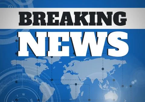 Breaking news text in front of world map and interfaces Ilustração Stock
