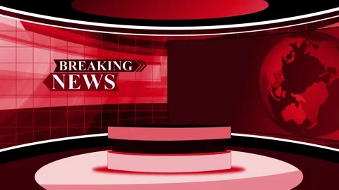 Breaking news tv studio set animation background, News studio set with circ.. Stock Footage 328220214