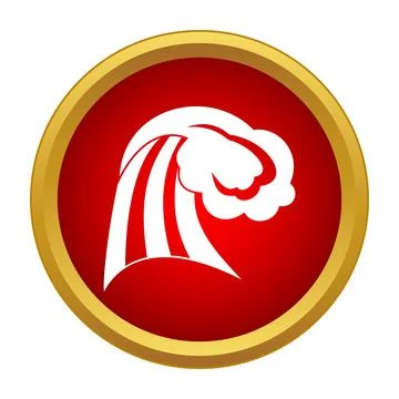 Breaking ocean wave symbol on red button icon Illustrazione stock