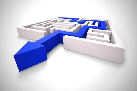 Breaking out of a complex Maze and getting away - 3d illustratio Illustrazione stock