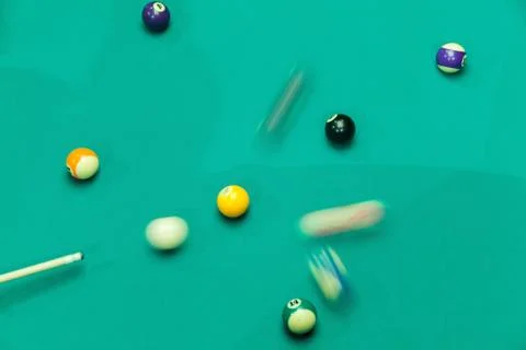Breaking Pool Balls on green table Stock Photos