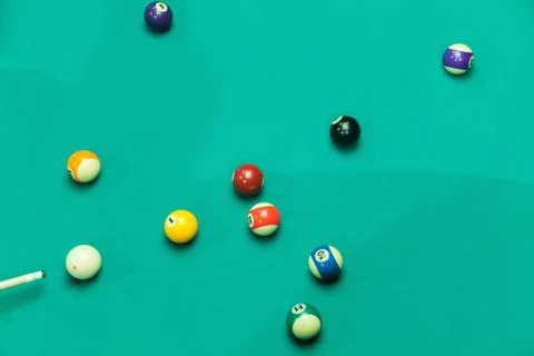 Breaking Pool Balls on green table Stock Photos