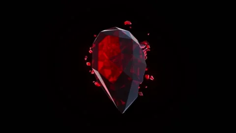 Breaking ruby crystal heart on dark background Video stock 179373876