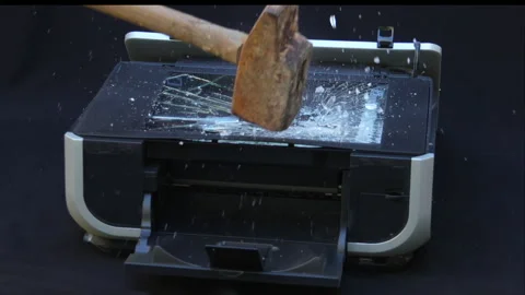 Breaking a scanner glass of a printer with a hammer Stock-Footage 346718290