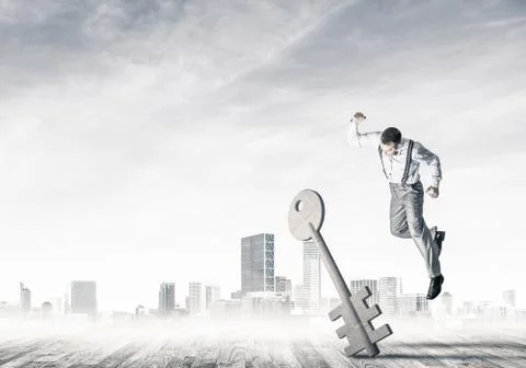 Breaking through access concept with furious man crashing concre Stock Photos