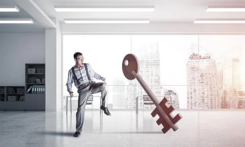 Breaking through access concept with furious man crashing concre Stock Photos