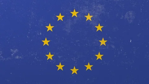 Breaking wall with painted flag of EU. European Union crisis conceptual 3D Stock Footage 105418216