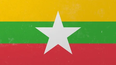 Breaking wall with painted flag of Myanmar. Myanma crisis conceptual 3D Stock Footage 111926431