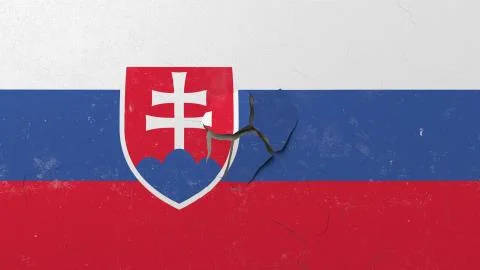 Breaking wall with painted flag of Slovakia. Slovak crisis conceptual 3D Illustrazione stock