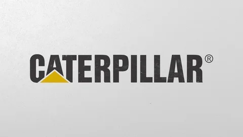 Breaking wall with painted logo of Caterpillar. Crisis conceptual 3D animation Stock Footage 105628841