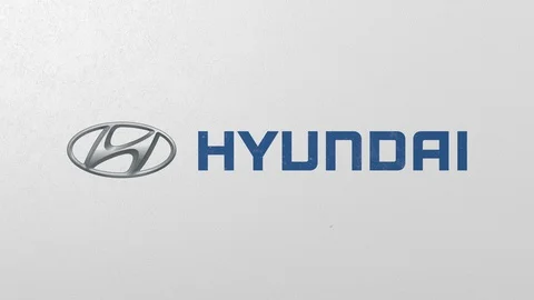 Breaking wall with painted logo of Hyundai. Crisis conceptual editorial 3D Stock Footage 105682909