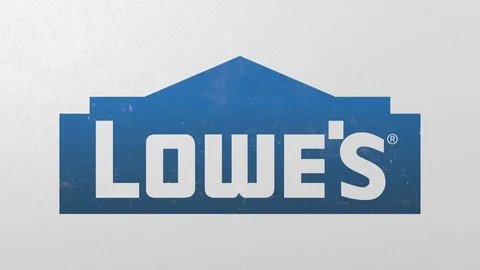 Breaking wall with painted logo of Lowe's. Crisis conceptual editorial 3D Stock Footage 105680100