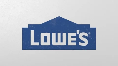 Breaking wall with painted logo of Lowe's. Crisis related editorial 3D animation Stock Footage 111902223