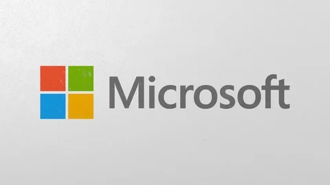 Breaking wall with painted logo of Microsoft. Crisis conceptual editorial 3D Stock Footage 105704664