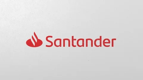 Breaking wall with painted logo of Santander. Crisis related editorial 3D Stock Footage 111902823
