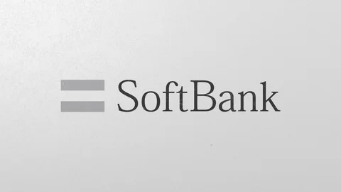 Breaking wall with painted logo of SoftBank. Crisis related editorial 3D Stock Footage 111904509