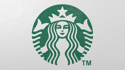 Breaking wall with painted logo of Starbucks. Crisis conceptual editorial 3D Stock Footage 105761522