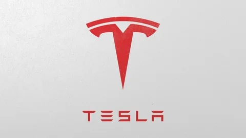 Breaking wall with painted logo of Tesla. Crisis related editorial 3D animation Stock Footage 111904793