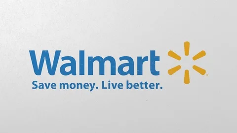 Breaking wall with painted logo of Walmart. Crisis conceptual editorial 3D Stock Footage 105758471