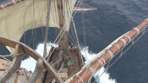 Breaking the waves of the Atlantic old frigate Stock-Footage 61054342