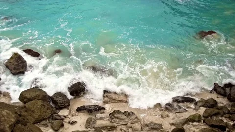 Breaking waves top view Stock Footage 76892730