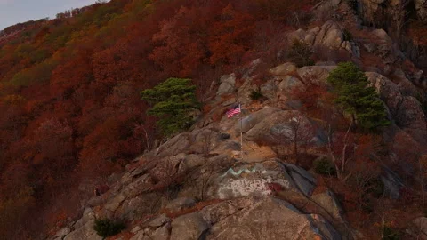 Breakneck Mountain Summit with Flag Stock Footage 297906446