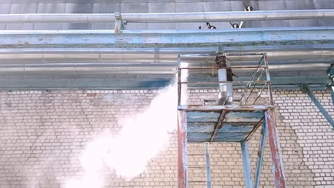 Breakthrough pipe with steam. Emergency. Close-up. Stock Footage 111215004