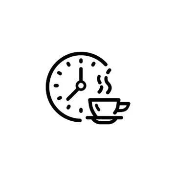 Breaktime icon. Cup of coffee with clock. Vector on isolated white background Stock Illustration