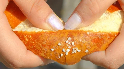 Breakting pretzel in Slow Motion  Stock Footage 113283984