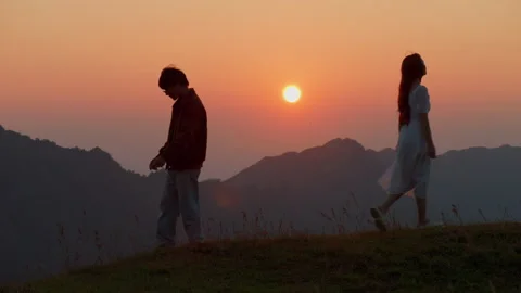 Breakup split divorce concept couple departing split broke up walking in Stock Footage 288167977