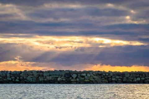 Breakwater and dramatic sky at Lista in southern Norway Stock-Fotos