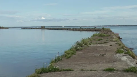 Breakwater quiet harbor Stock Footage 73689791