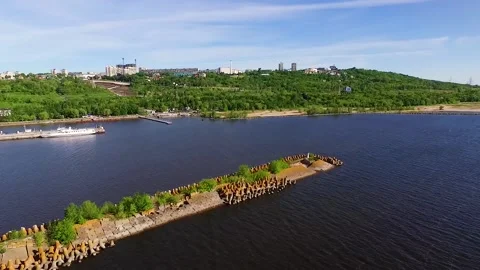Breakwater on river Stock Footage 86627335
