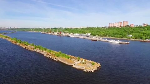 Breakwater on river Stock Footage 86627415