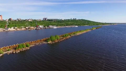 Breakwater on river Stock Footage 86627651