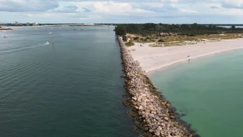 Breakwaters Along Sand Key Beach In Clearwater, Florida, United States. Aerial Stock-Footage 336092441