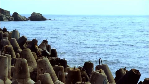 Breakwaters on the seashore Stock Footage 77862976