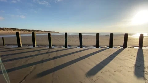 Brean Beach wooden posts Sunset Video stock 149685548