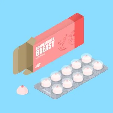 Breast augmentation pills in pack. Hooters tablets. Tablets in box. Natural b Stock Illustration