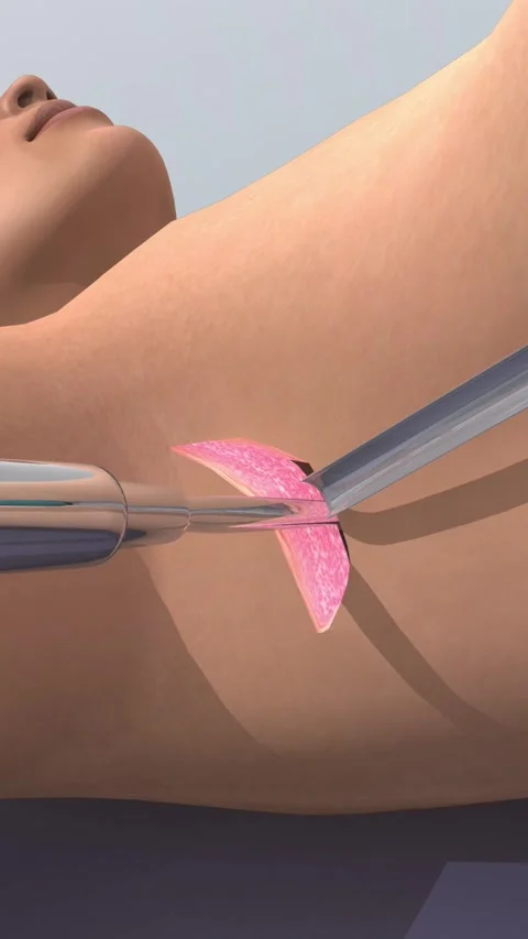 Breast augmentation surgery via underarm incision Stockbeeldmateriaal 345102789